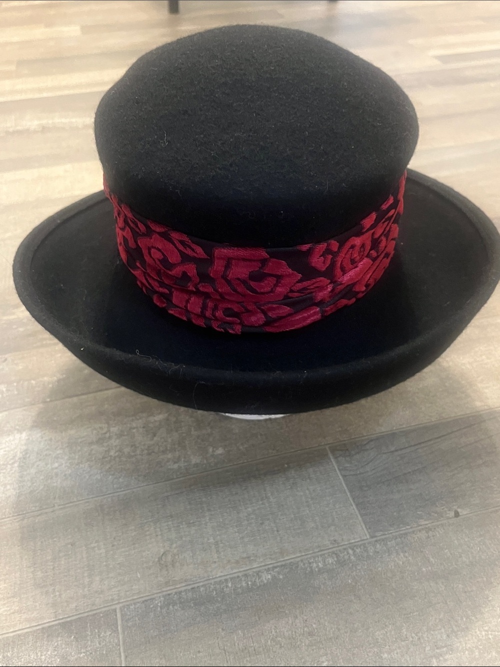 Scala Black Wool Hat with Red Ribbon